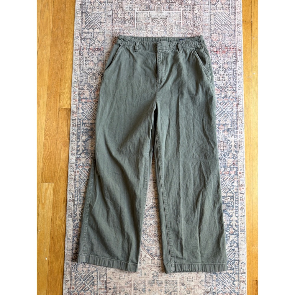 Gap Loose Khaki Pant Womens 8 Olive Green Garment Dyed Wide Leg High Rise Cotton
